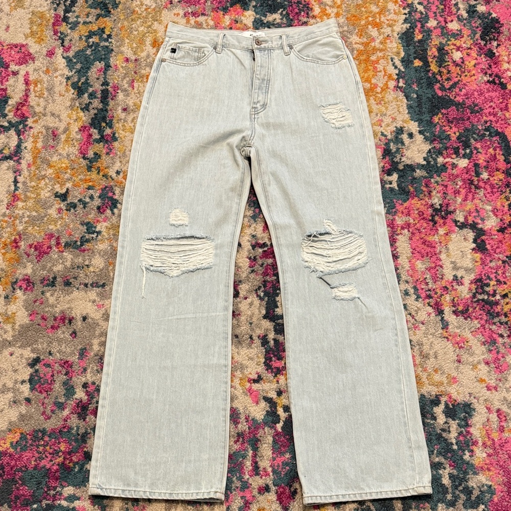 Super Light Wash, Distressed, Wide Leg Jeans by Kancan